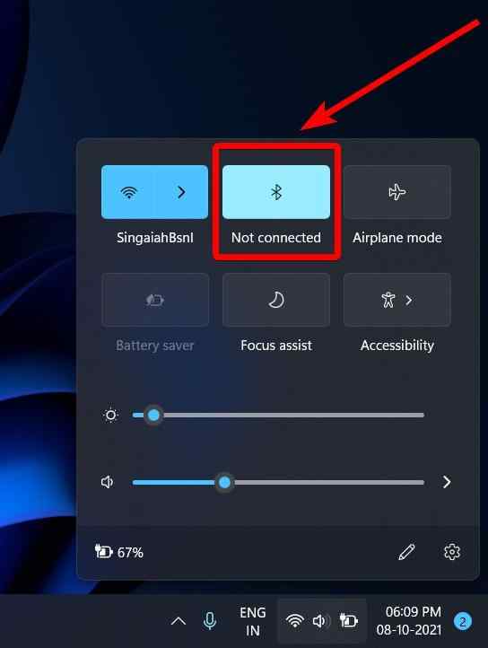 enable Bluetooth on action center